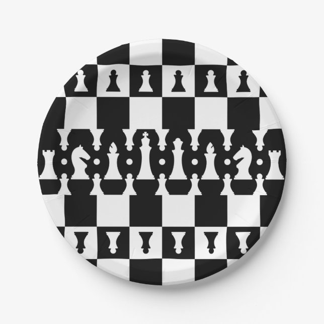 Schach-Stück-Muster - Schwarzweiss Pappteller (Vorderseite)
