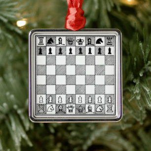 Schach-Thema-Ornament in Schwarz-Weiß Silbernes Ornament