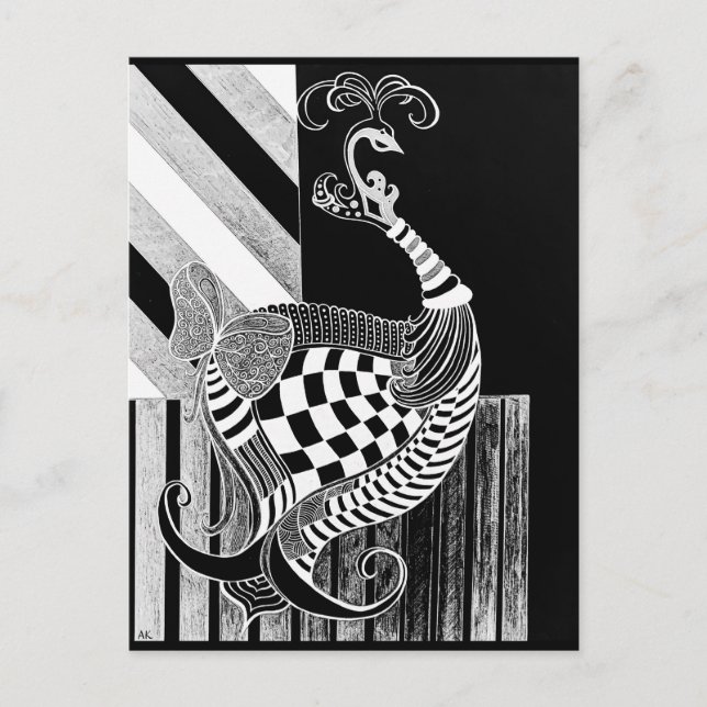Schach- und Bow-NIGHT-Pfauenillustrierung Postkarte (Vorderseite)