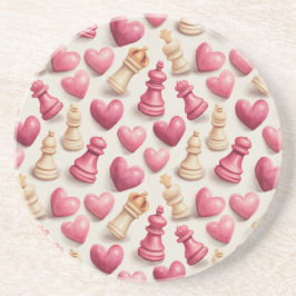 Schach- und Herz-Valentinsmuster Getränkeuntersetzer