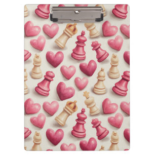 Schach- und Herz-Valentinsmuster Klemmbrett