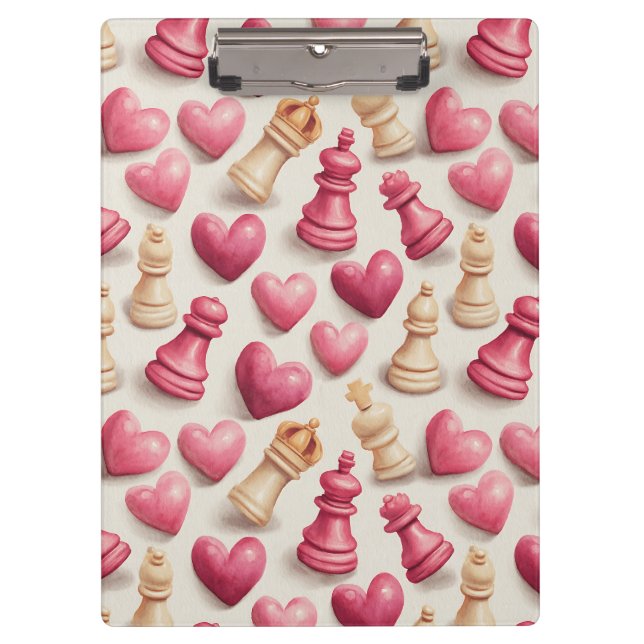 Schach- und Herz-Valentinsmuster Klemmbrett (Vorderseite)