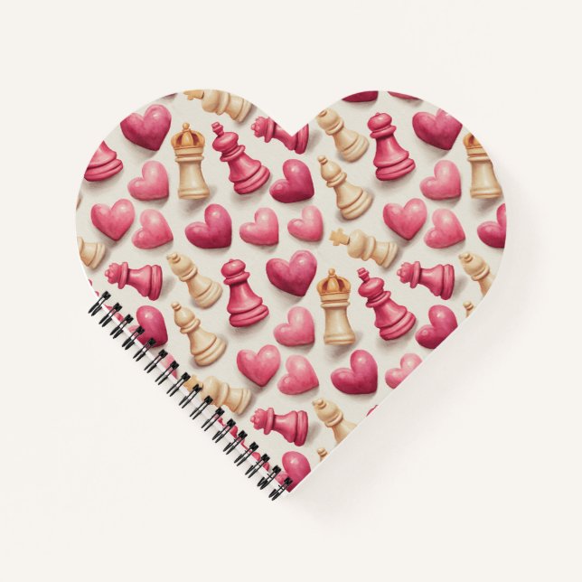 Schach- und Herz-Valentinsmuster Notizbuch (Vorderseite)