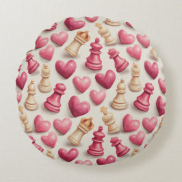 Schach- und Herz-Valentinsmuster Rundes Kissen