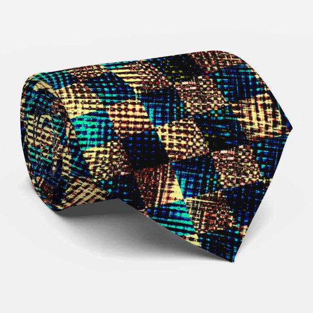 Schach und Kratzeffekt, blau und gelb Krawatte (Gerollt)