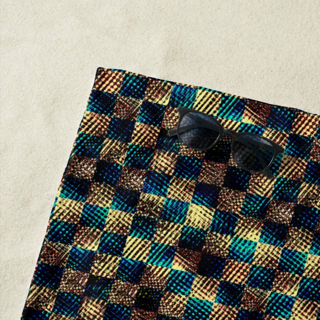 Schach und Kratzeffekt, blau und gelb Strandtuch (Beispiel)