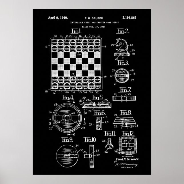 Schach- und Schachbrett-Game-Patent Poster (Vorne)