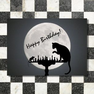 Schach Vollmond Katze und Maus Game Happy Birthday Karte