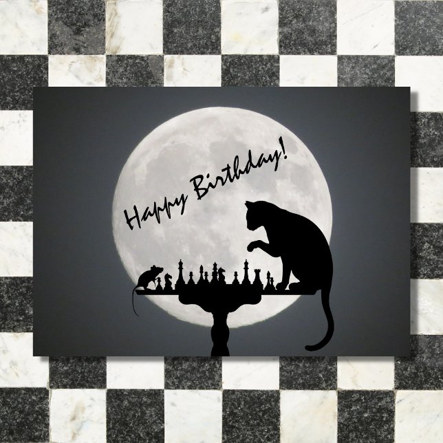 Schach Vollmond Katze und Maus Game Happy Birthday Karte (Von Creator hochgeladen)