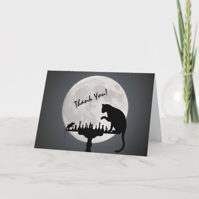Schach-Vollmond-Katze und Mausspiel Dankeskarte (Vorderseite)