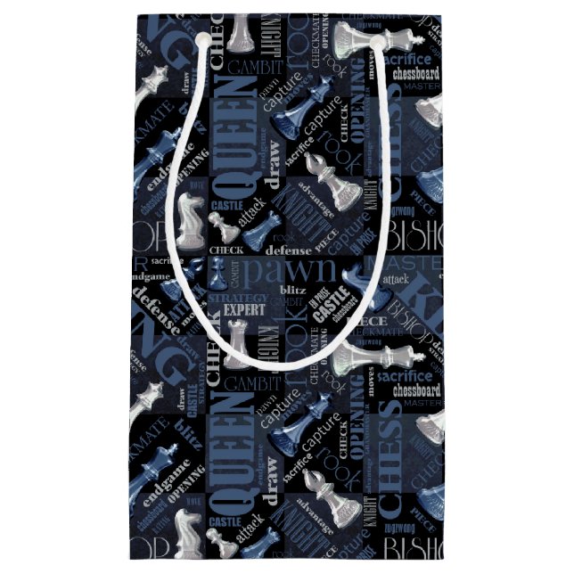 Schachbegriffe und -stücke Silver und Blue ID784 Kleine Geschenktüte (Vorderseite)