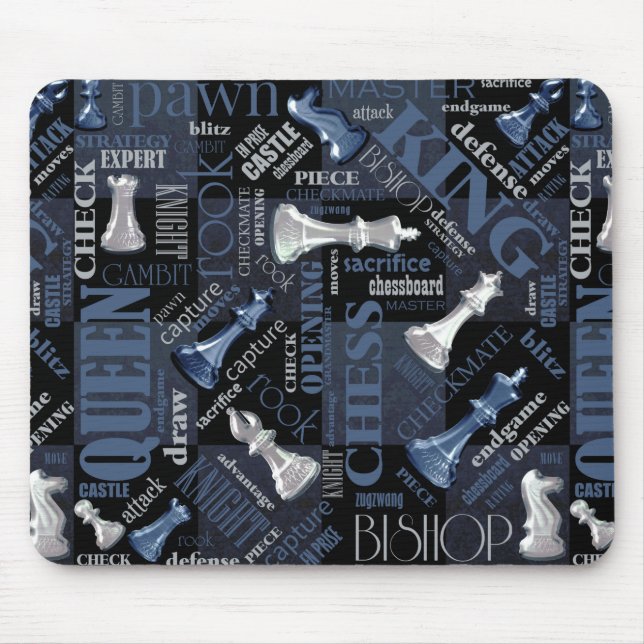 Schachbegriffe und -stücke Silver und Blue ID784 Mousepad (Vorne)
