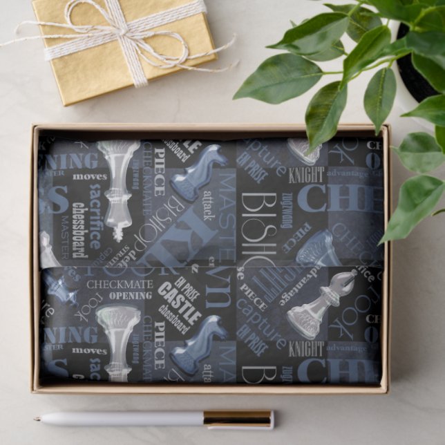 Schachbegriffe und -stücke Silver und Blue ID784 Seidenpapier (Geschenk)