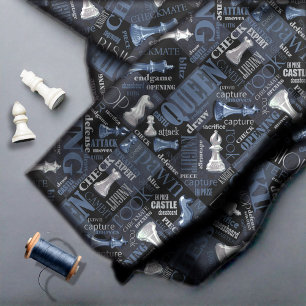 Schachbegriffe und -stücke Silver und Blue ID784 Stoff