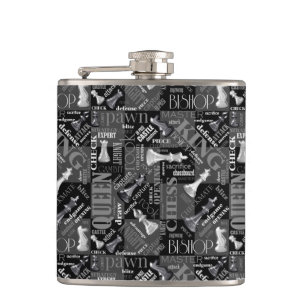 Schachbegriffe und Teile Schwarz/Weiß-ID784 Flachmann