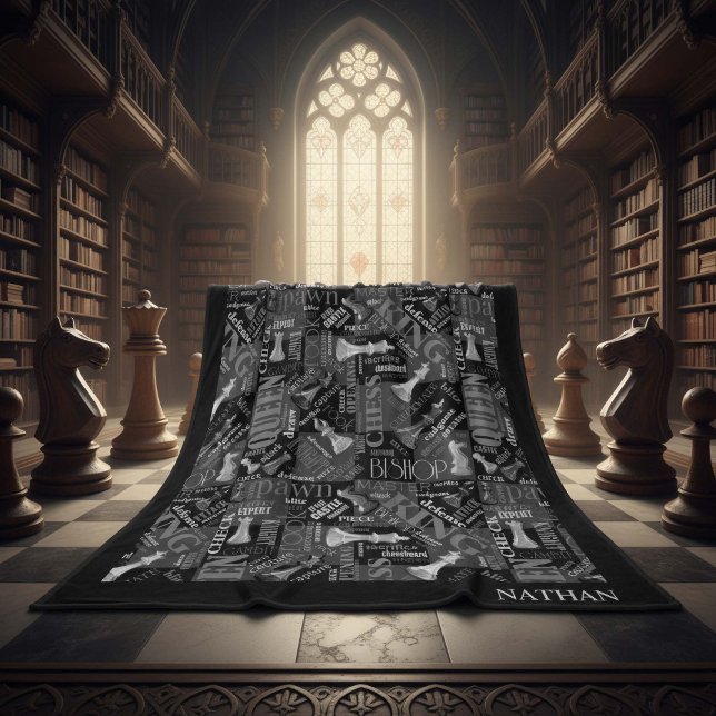 Schachbegriffe und Teile Schwarz/Weiß-ID784 Fleecedecke (Von Creator hochgeladen)