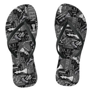 Schachbegriffe und Teile Schwarz/Weiß-ID784 Flip Flops