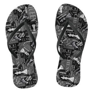 Schachbegriffe und Teile Schwarz/Weiß-ID784 Flip Flops