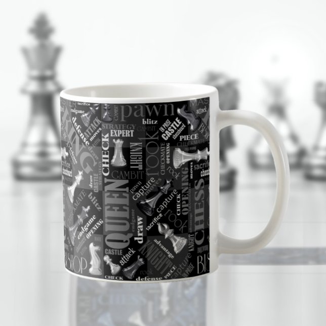Schachbegriffe und Teile Schwarz/Weiß-ID784 Kaffeetasse (Von Creator hochgeladen)