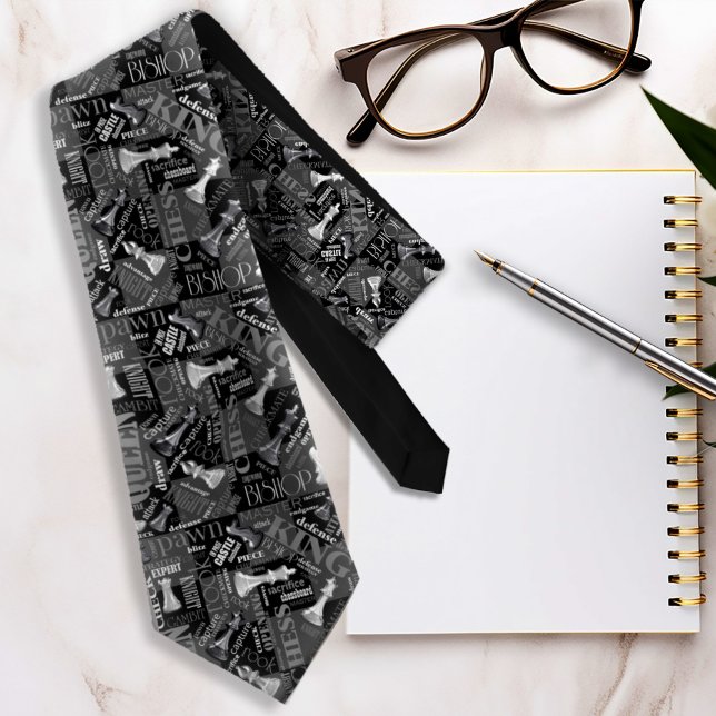 Schachbegriffe und Teile Schwarz/Weiß-ID784 Krawatte (Von Creator hochgeladen)