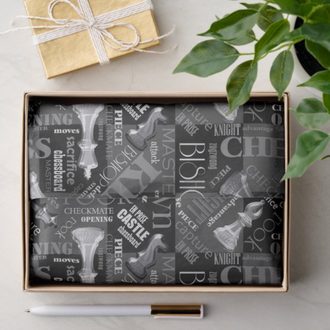 Schachbegriffe und Teile Schwarz/Weiß-ID784 Seidenpapier (Geschenk)