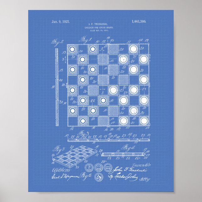 Schachbrett 1923 Patentart Blueprint Poster (Vorne)