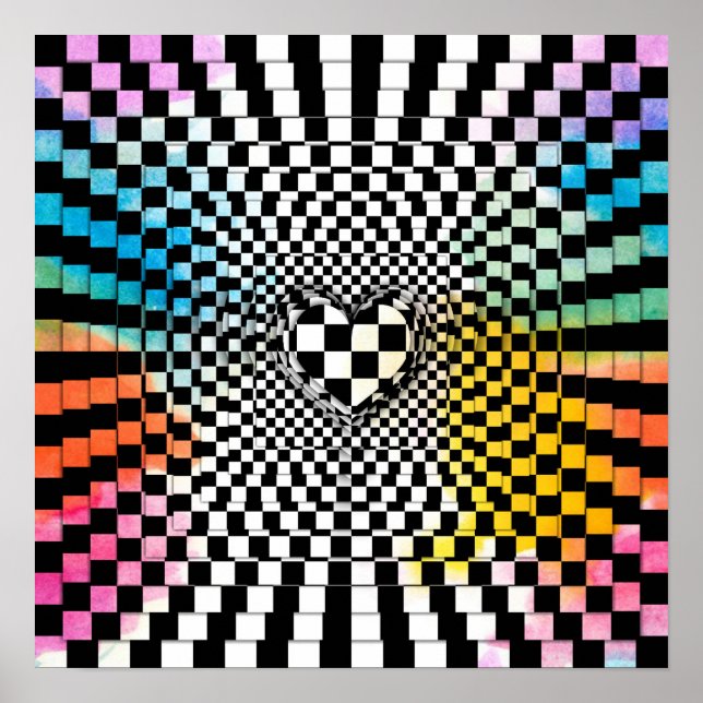 Schachbrett Board op art Rainbow Liebe Poster (Vorne)