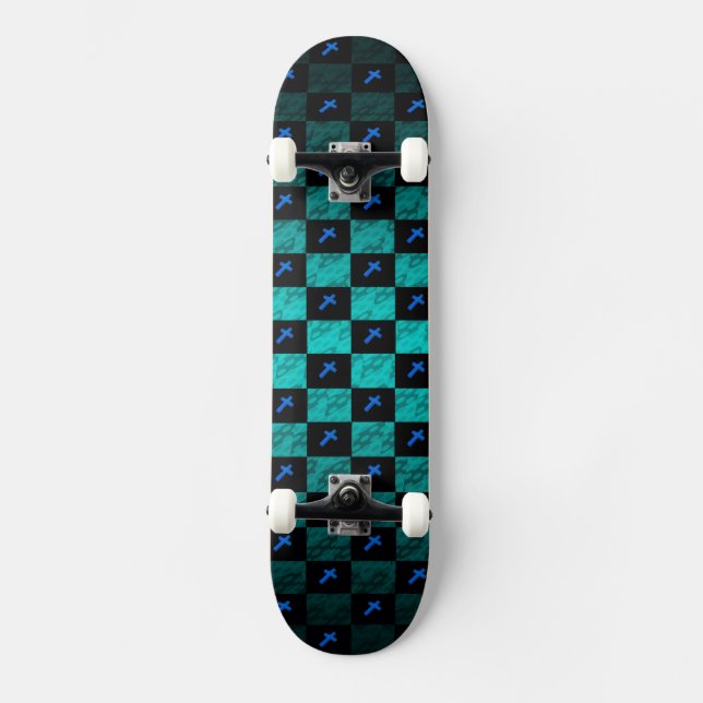Schachbrett Cross Skateboard (Vorderseite)