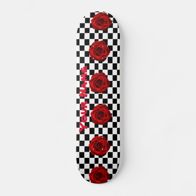 Schachbrett-Design der Rose Skateboard (Vorderseite)