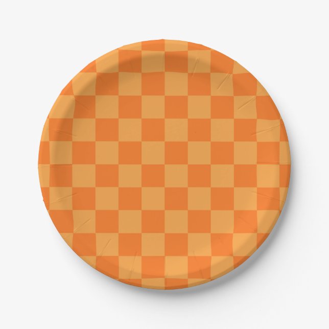 Schachbrett-Design für Licht und Dunkel-Orange Pappteller (Vorderseite)