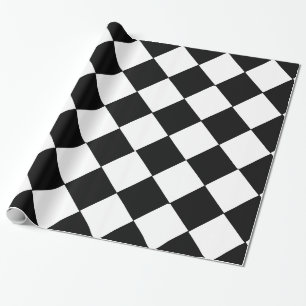 Schachbrett-Diamantmuster in Schwarz-Weiß groß Geschenkpapier