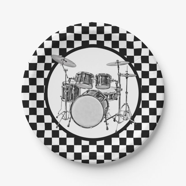 Schachbrett-Drum-Kit für Rock & Roll Pappteller (Vorderseite)