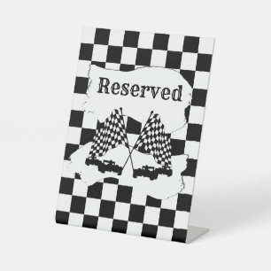 Schachbrett Flag und Rennwagen vorbehalten Sockelschild