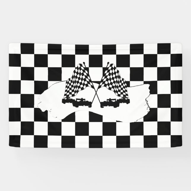 Schachbrett-Flagge und Rennwagen Banner (Horizontal)