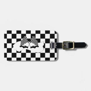 Schachbrett-Flagge und Rennwagen Gepäckanhänger