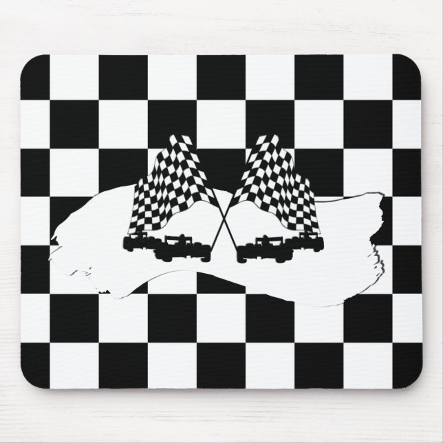 Schachbrett-Flagge und Rennwagen Mousepad (Vorne)