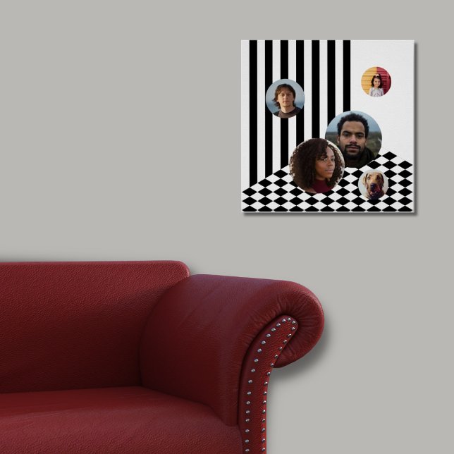 Schachbrett für die FotoCollage der Familie Poster (Family Photo Collage White Black Stripes Checker Poster)