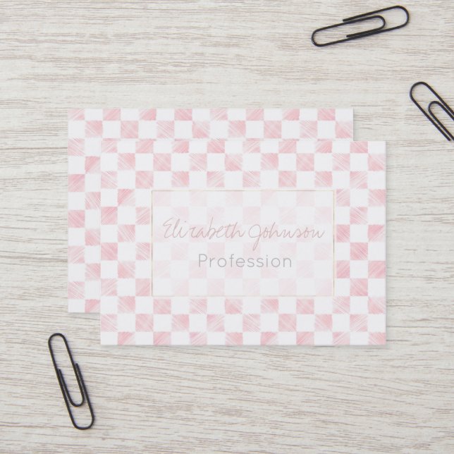 Schachbrett für die modernen weißen rosa Quadrate Visitenkarte (Vorderseite/Rückseite Beispiel)