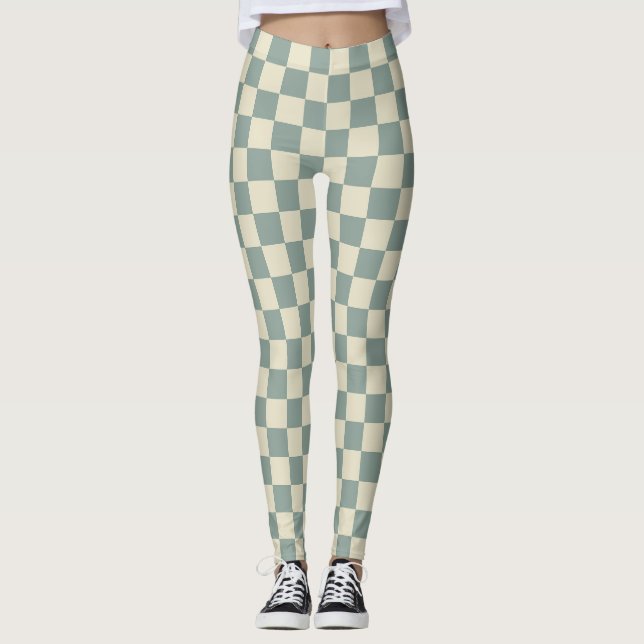 Schachbrett grün und blassgelb leggings (Vorderseite)