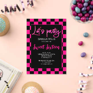 Schachbrett heiß rosa Schwarz-weiß Lasse Party Swe Acryleinladungen