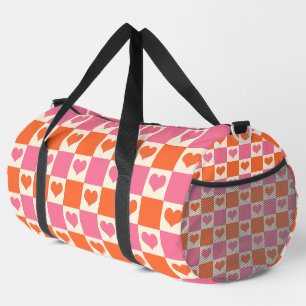 Schachbrett-Herzen in Rosa, Orange und Creme Duffle Bag