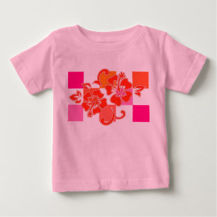 Schachbrett-Hibiskus Hawaiianische Blumen Baby T-shirt