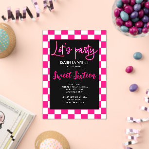 Schachbrett Hot Rosa Schwarz Lasse Party Sweet 16 Acryleinladungen