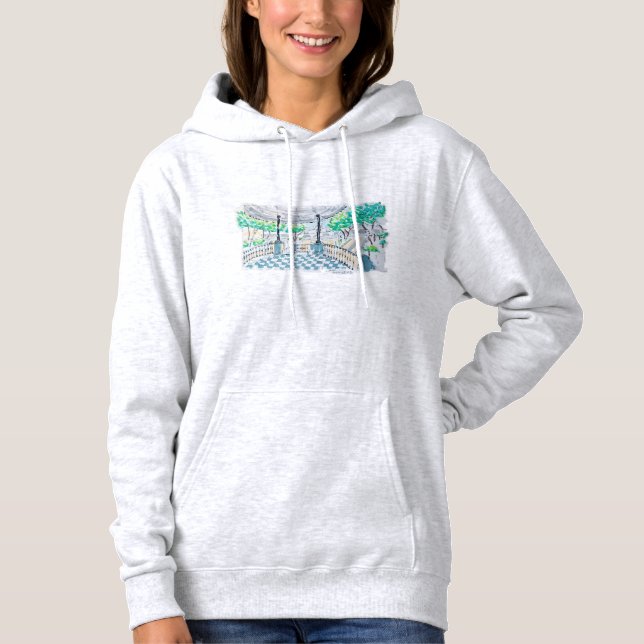 Schachbrett-Kiosk-Parkblick Hoodie (Vorderseite)