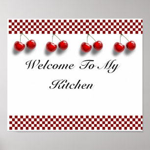 Schachbrett Kirschen Küche Print Poster