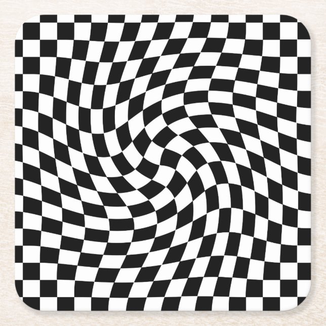 Schachbrett mit schwarzem und weißem Karton Rechteckiger Pappuntersetzer (Vorderseite)