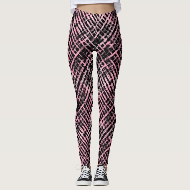 Schachbrett Muster -06P.Pink Black BG Leggings (Vorderseite)