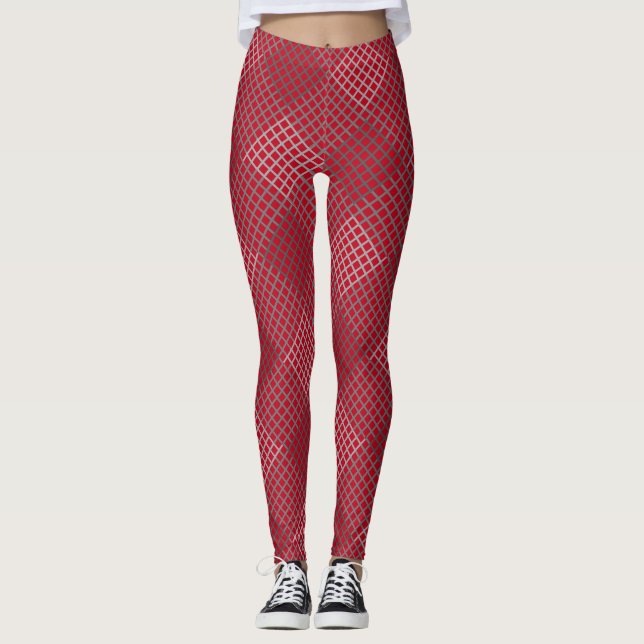 Schachbrett Muster Diagonal 2tn.b Rote BG Leggings (Vorderseite)