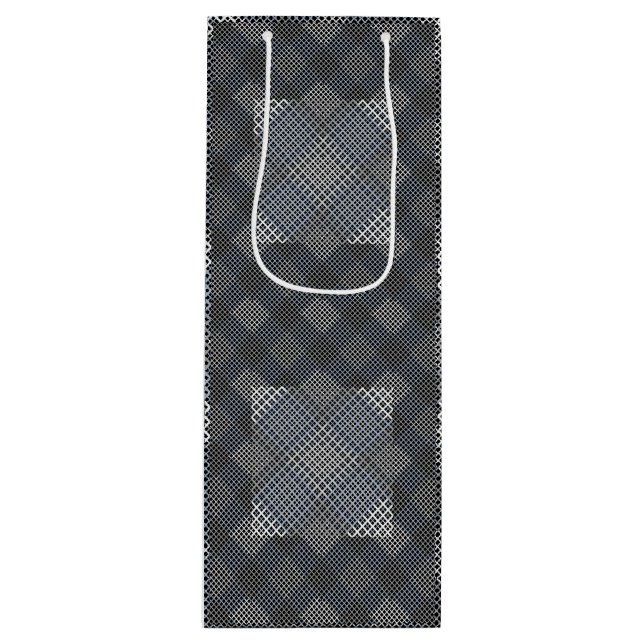 Schachbrett Muster diagonal 2tones.bx4x4 BLK BG Geschenktüte Für Weinflaschen (Vorderseite)