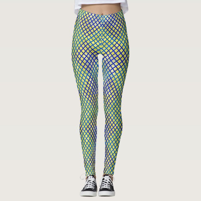Schachbrett Muster diagonal blau 02.w Byellow BG Leggings (Vorderseite)